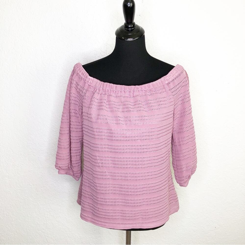 WHBM light purple crochet eyelet overlay off shoulder top size Medium